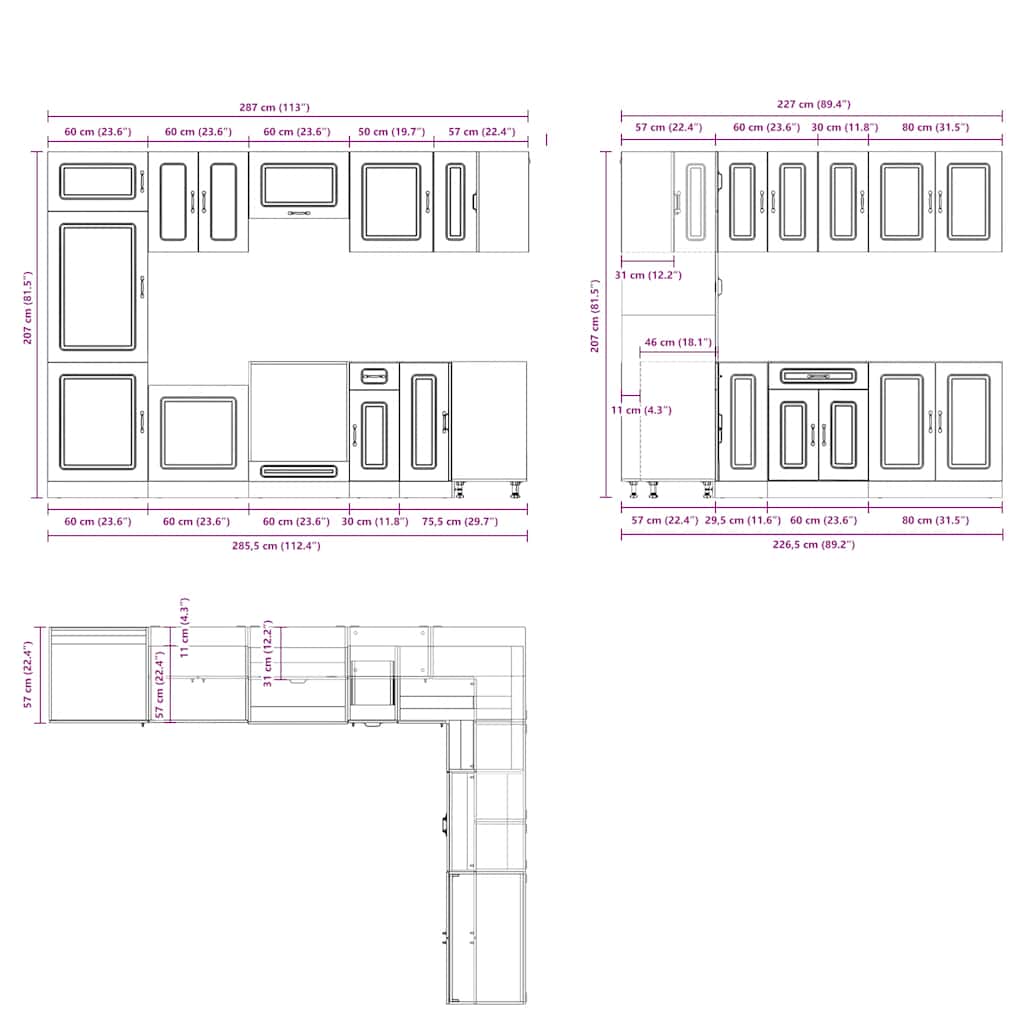 14 Piece Kitchen Cabinet Set Kalmar White Engineered Wood