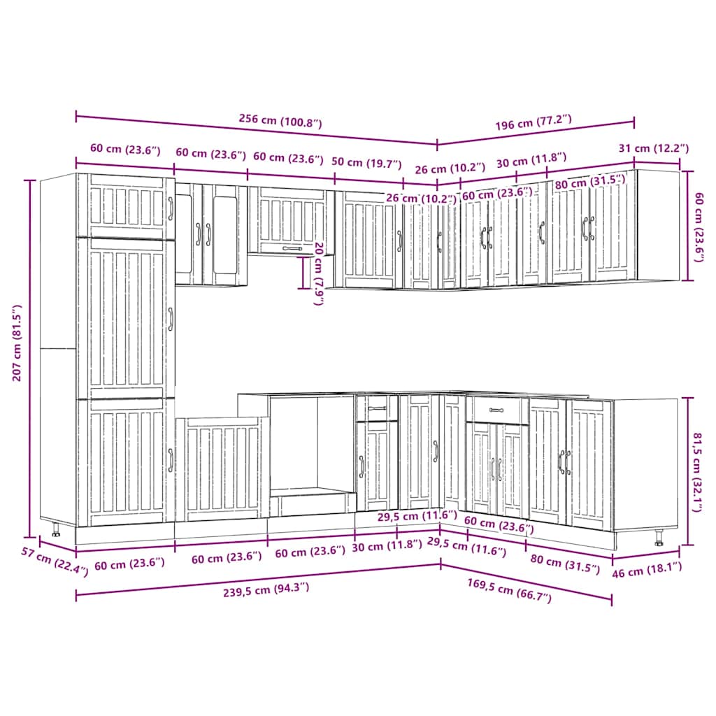 14 Piece Kitchen Cabinet Set Lucca White Engineered Wood