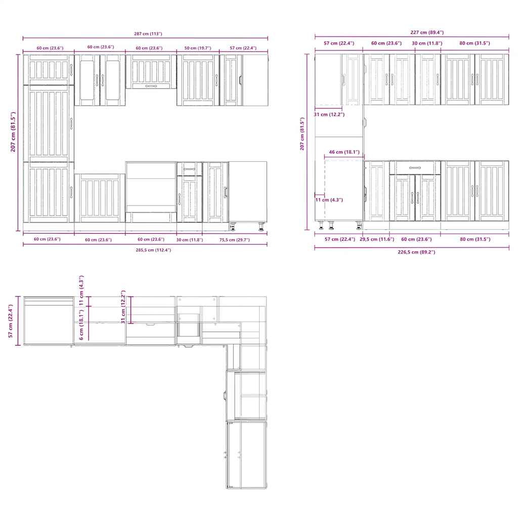 14 Piece Kitchen Cabinet Set Lucca White Engineered Wood