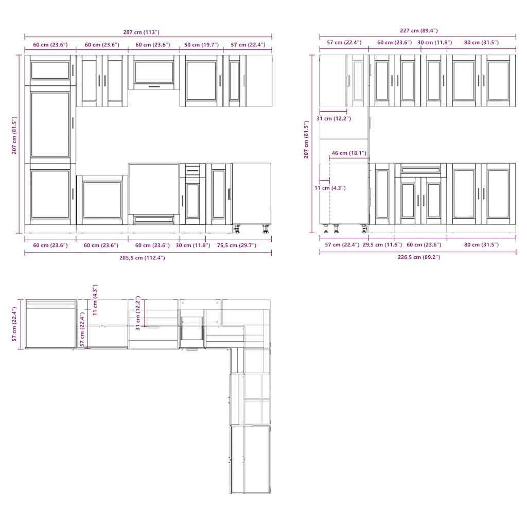 14 Piece Kitchen Cabinet Set Porto White Engineered Wood