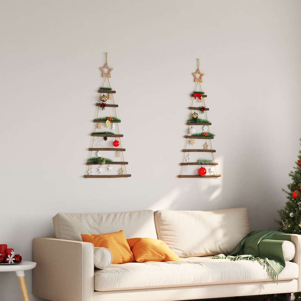 Hanging Christmas Trees with Top Stars 2 pcs 42x90 cm Natural