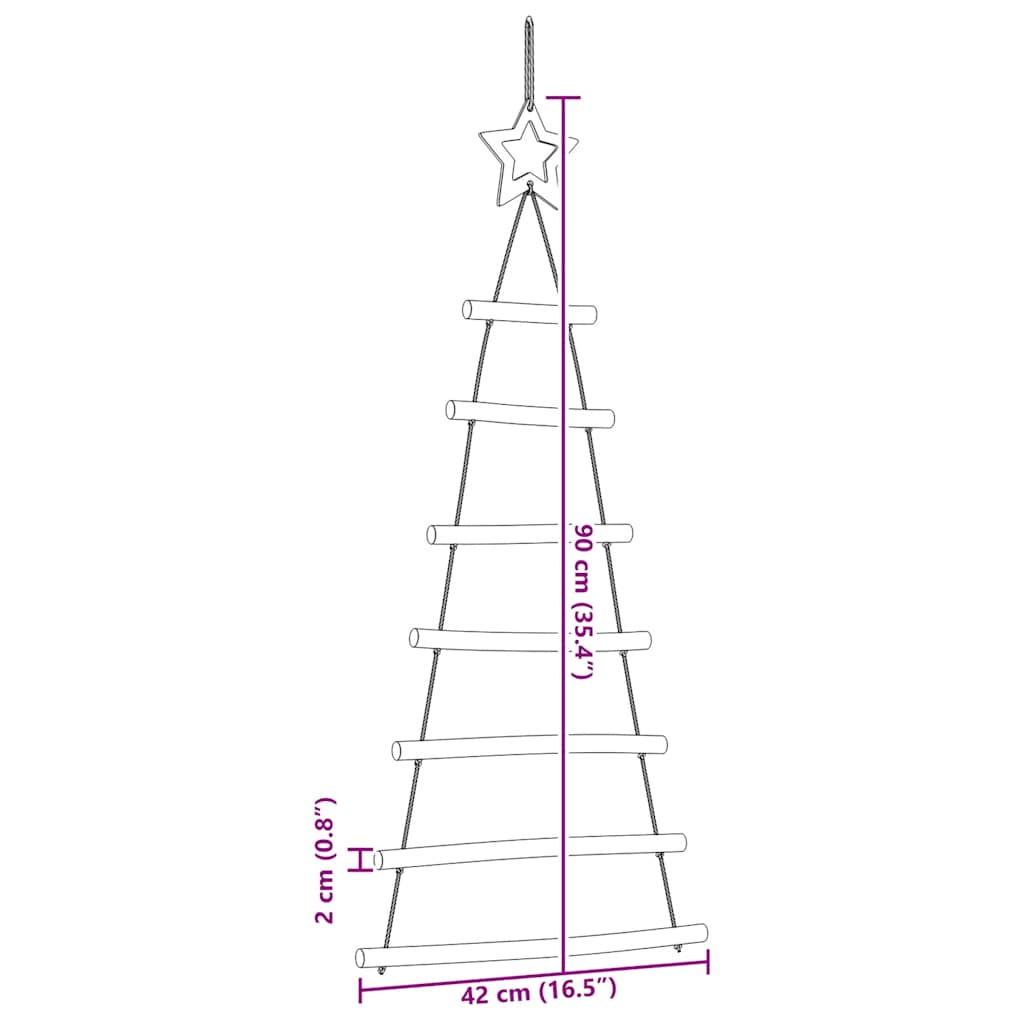 Hanging Christmas Trees with Top Stars 2 pcs 42x90 cm Natural Branch