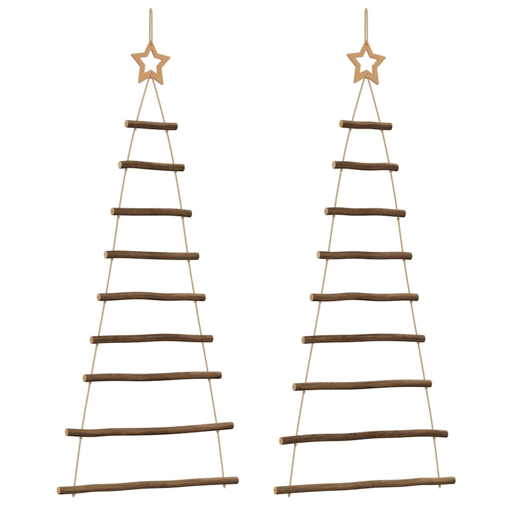 Hanging Christmas Trees with Top Stars 2 pcs 55x120 cm Natural Branch