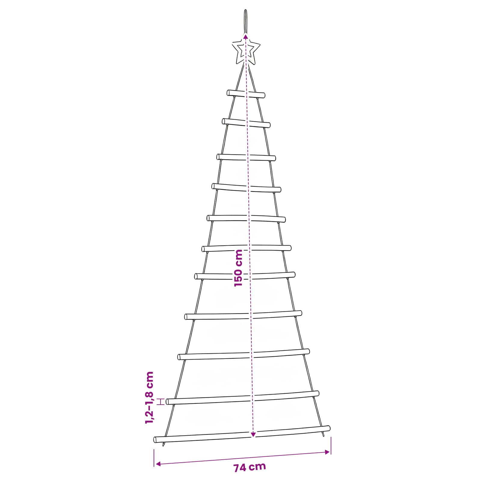 Hanging Christmas Tree with Top Star 74x150 cm Natural Branch
