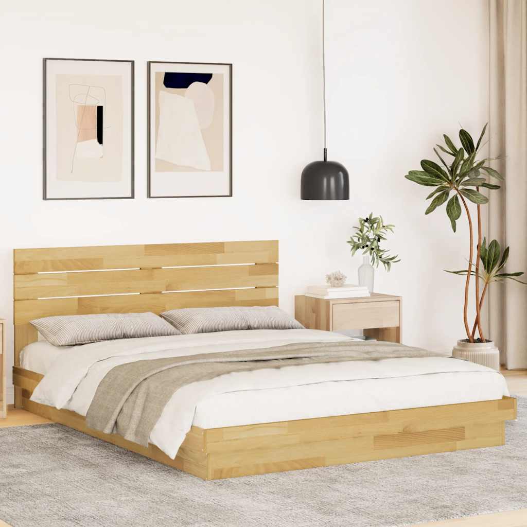 Bed Frame with Headboard without Mattress 135x190 cm Solid Wood Oak