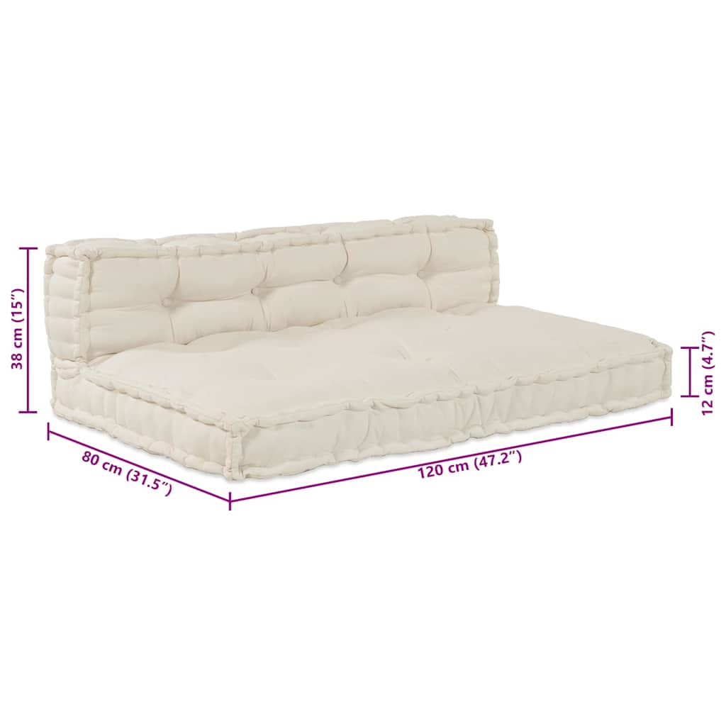 Pallet Sofa Cushion 2 pcs Cream 120 x 80 x 38 cm Fabric