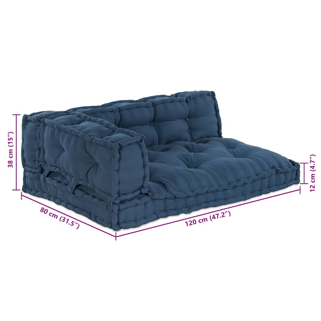 Pallet Sofa Cushion 3 pcs Indigo 120 x 80 x 38 cm Fabric