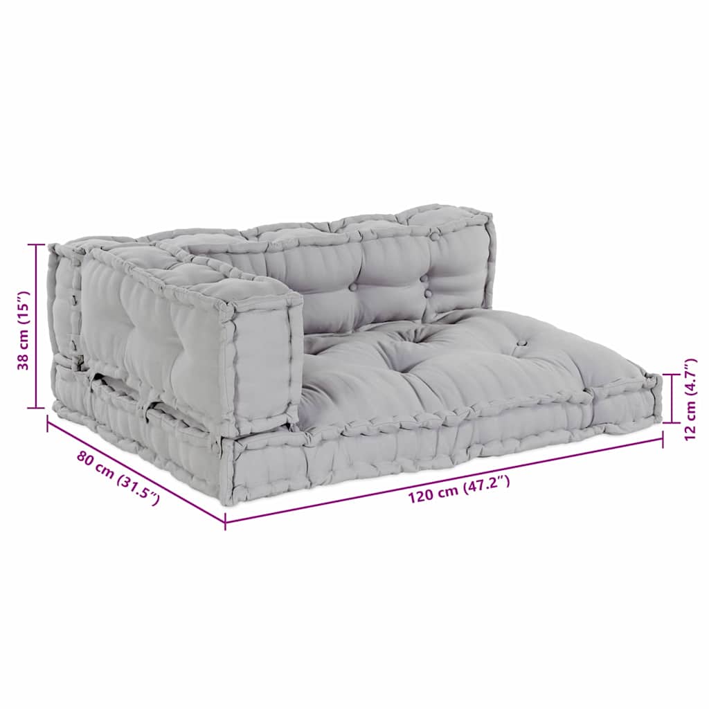Pallet Sofa Cushion 3 pcs Grey 120 x 80 x 38 cm Fabric