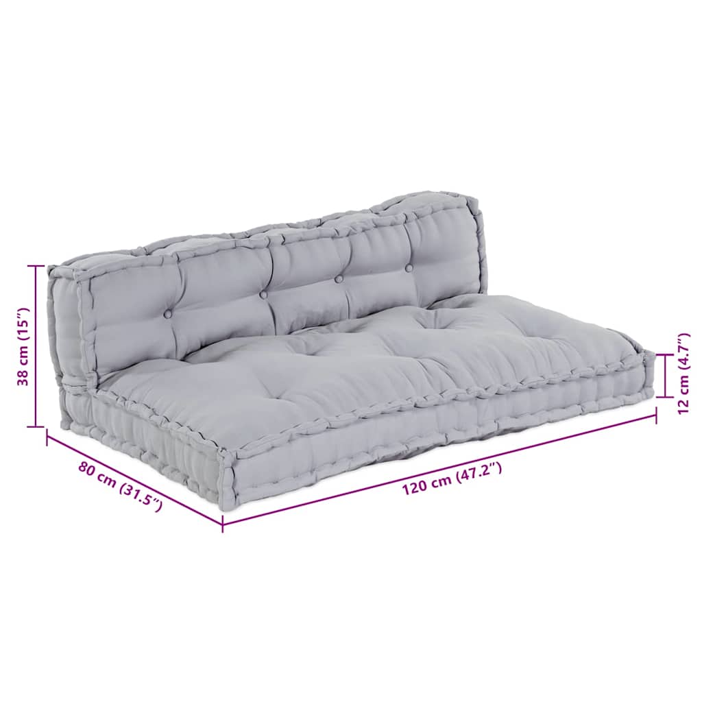 Pallet Sofa Cushion 2 pcs Grey 120 x 80 x 38 cm Fabric