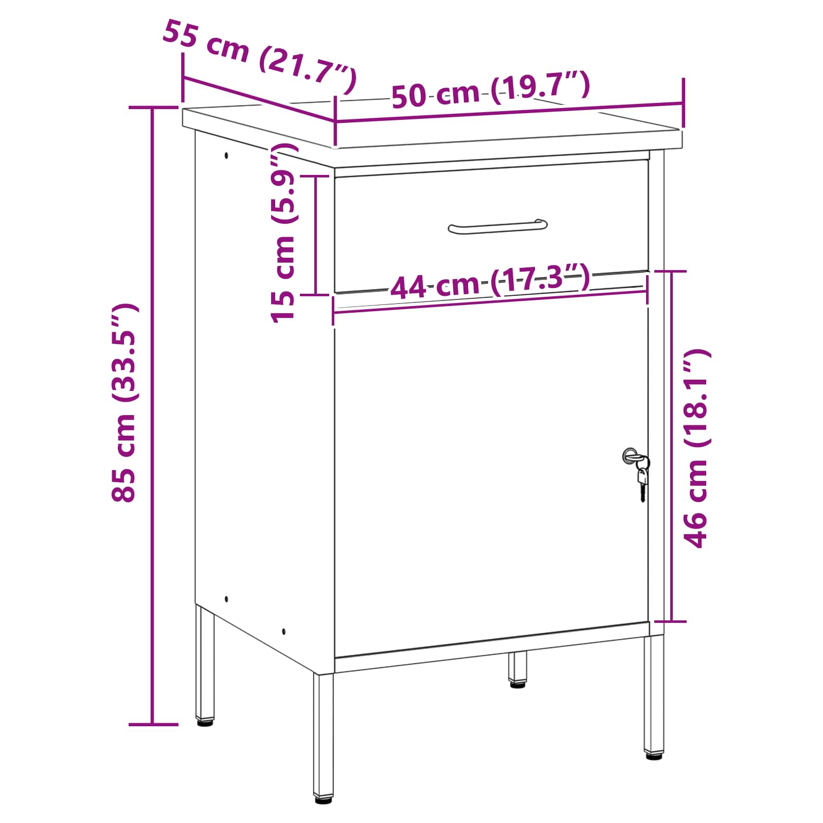 Work Bench with Drawer with Lock Black and Grey 50 x 55 x 85 cm