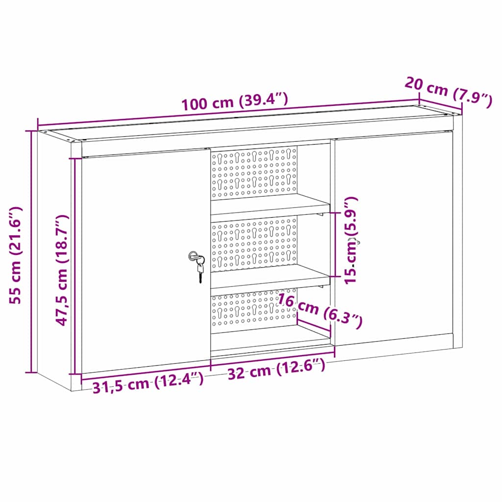 Tool Cabinet with Shelf Red and Grey 100 x 20 x 55 cm Steel