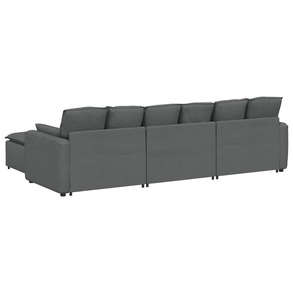 Modular Sofa with Footstool and Cushions Dark Grey