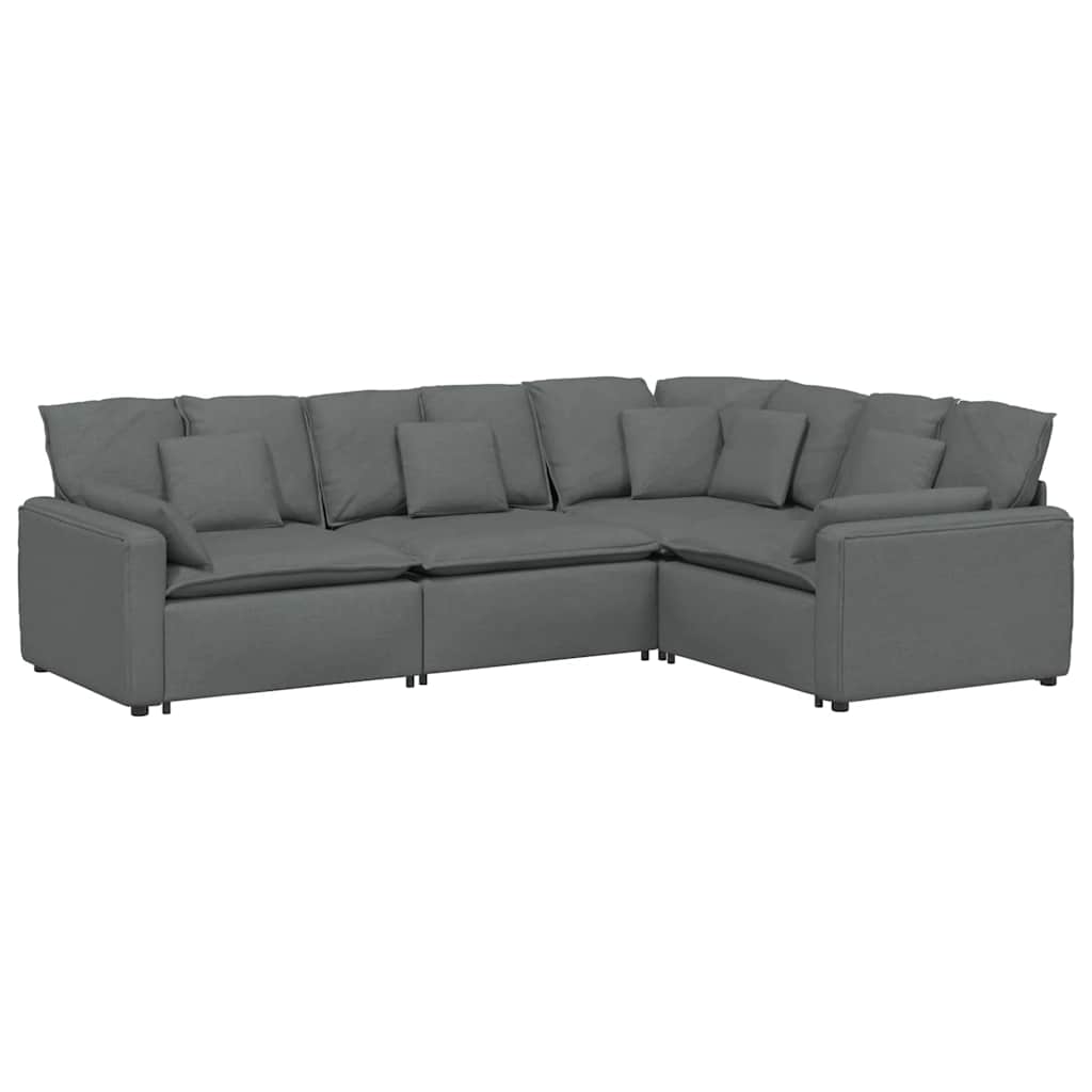 Modular Sofa with Cushions Fabric Dark Grey