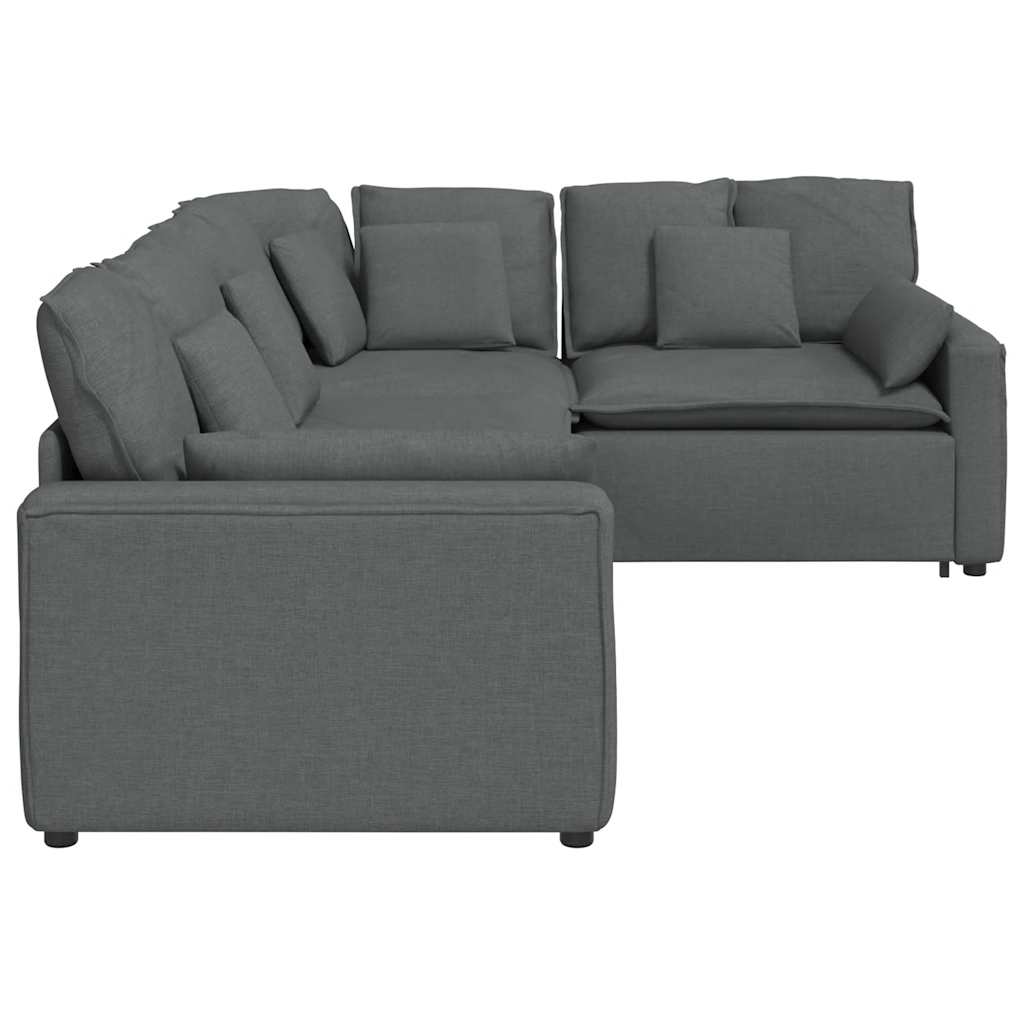 Modular Sofa with Cushions Fabric Dark Grey