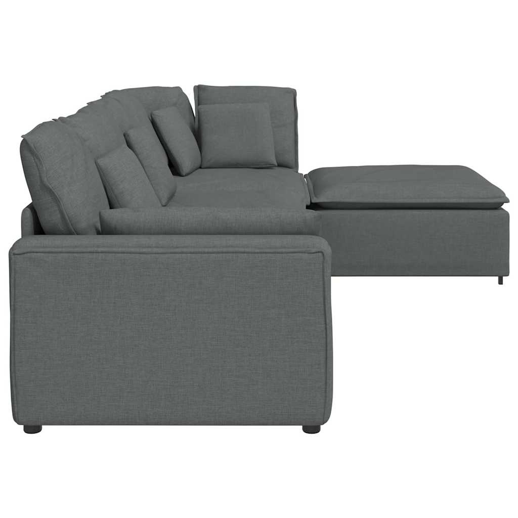 Modular Sofa with Footstool&Cushions Fabric Dark Grey