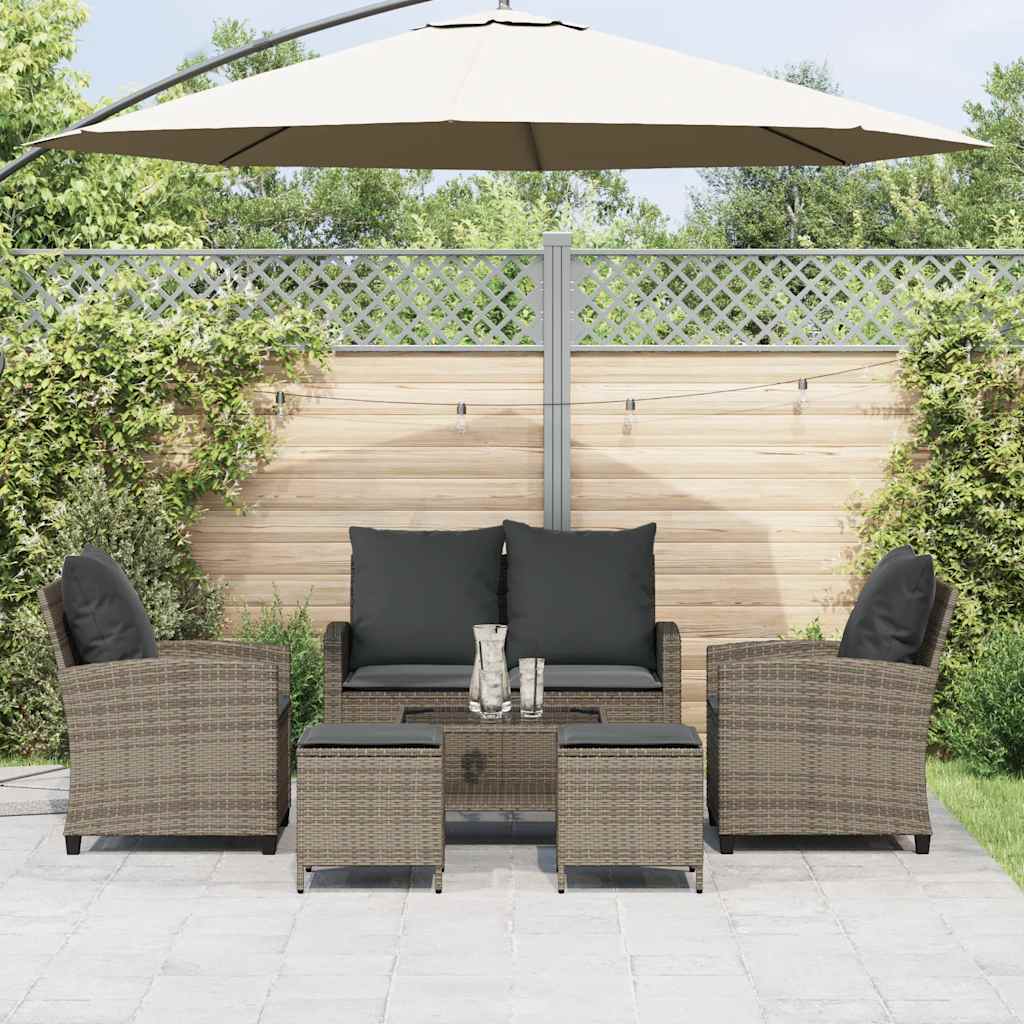 6 Piece Garden Sofa Set with Cushions Grey Poly Rattan