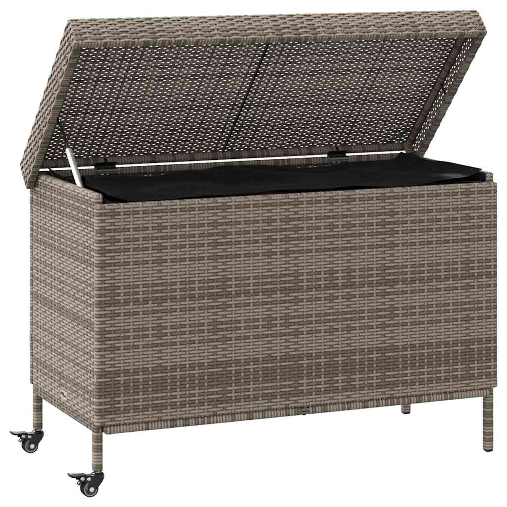 Garden Storage Box with Wheels Grey 110x55x73 cm Poly Rattan