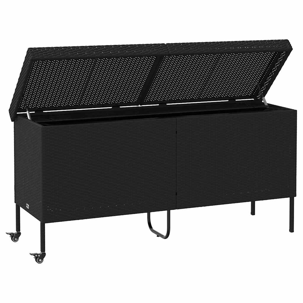 Garden Storage Box with Wheels Black 160x55x75 cm Poly Rattan