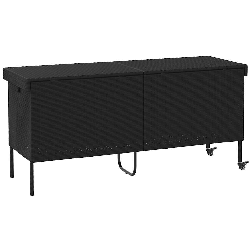 Garden Storage Box with Wheels Black 160x55x75 cm Poly Rattan