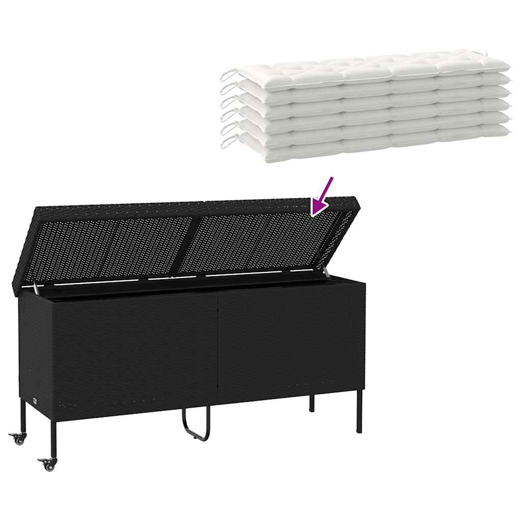 Garden Storage Box with Wheels Black 160x55x75 cm Poly Rattan