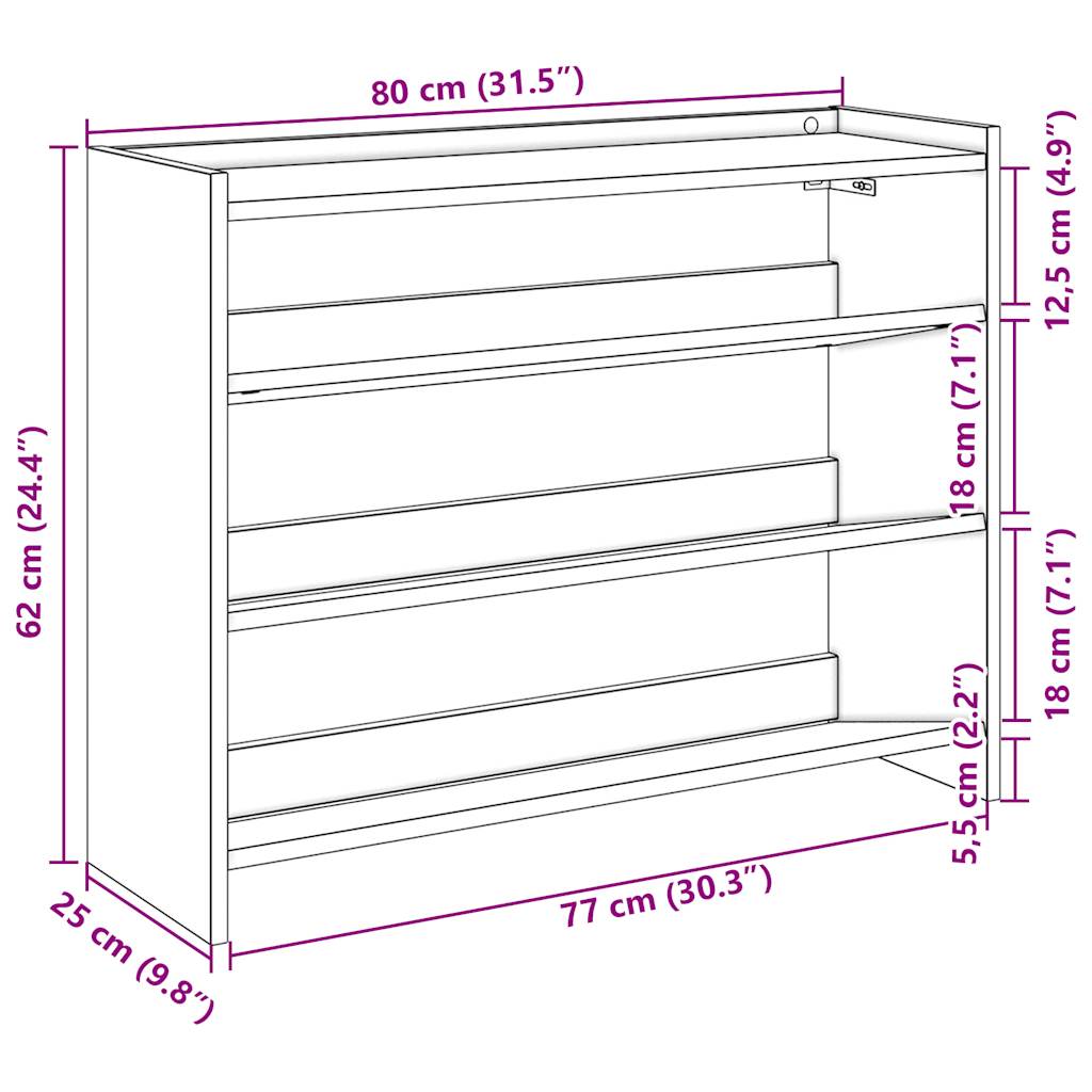 Shoe Rack White 80x25x62 cm Engineered Wood