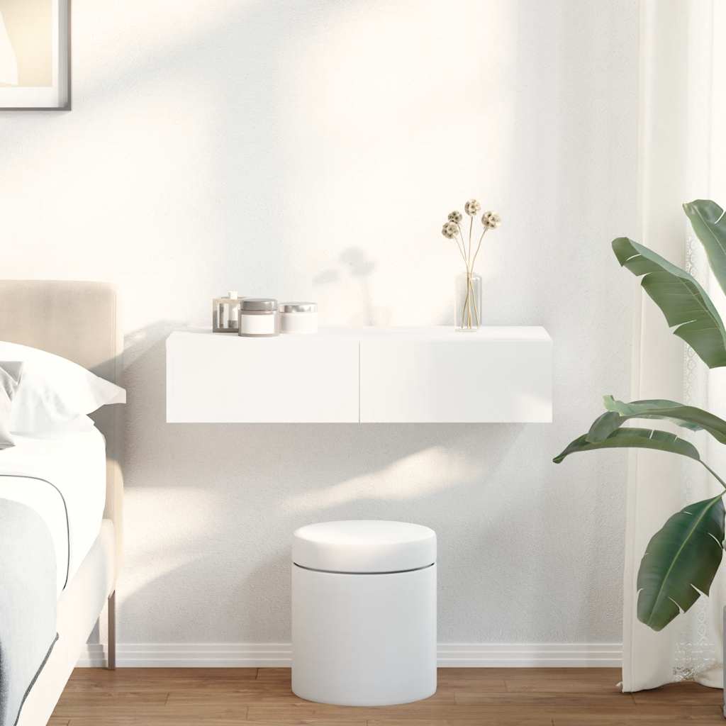 Wall Shelf with Drawers White 80x33x17 cm Engineered Wood