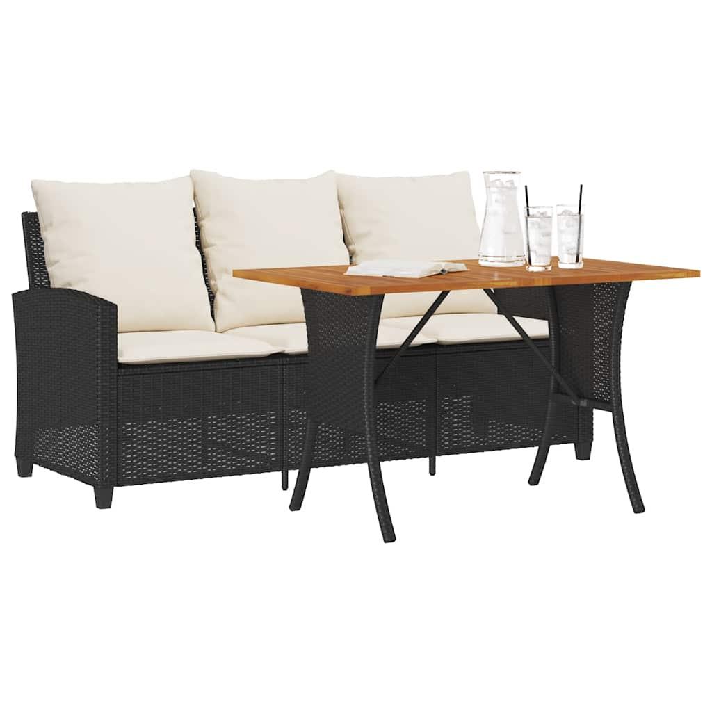 Garden Sofa 3-Seater with Cushions&Table Black Poly Rattan