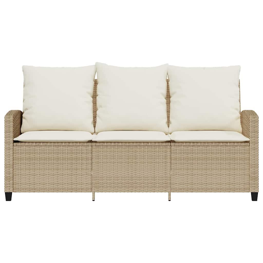 Garden Sofa 3-Seater with Cushions&Table Beige Poly Rattan