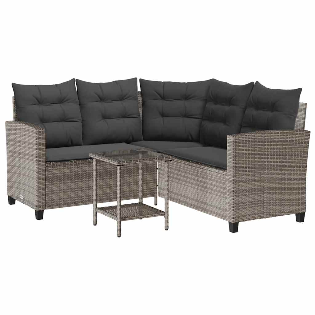 Garden Sofa with Table&Cushions L-shaped Grey Poly Rattan