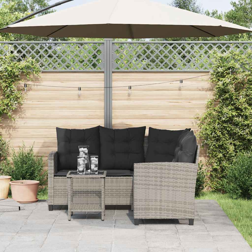 Garden Sofa with Table&Cushions L-shaped Grey Poly Rattan