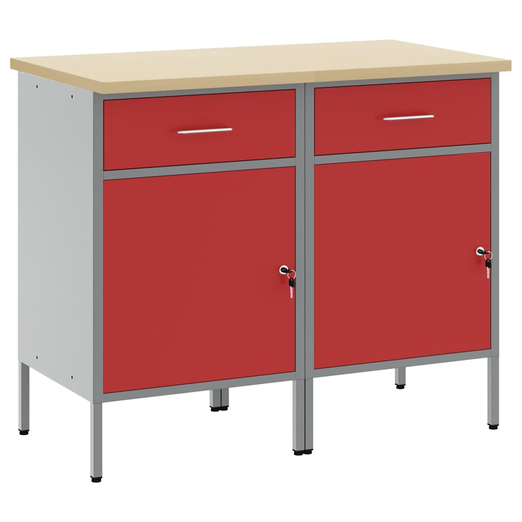 Work Cabinet with Drawer 2 pcs Red and Grey 100 x 55 x 85 cm