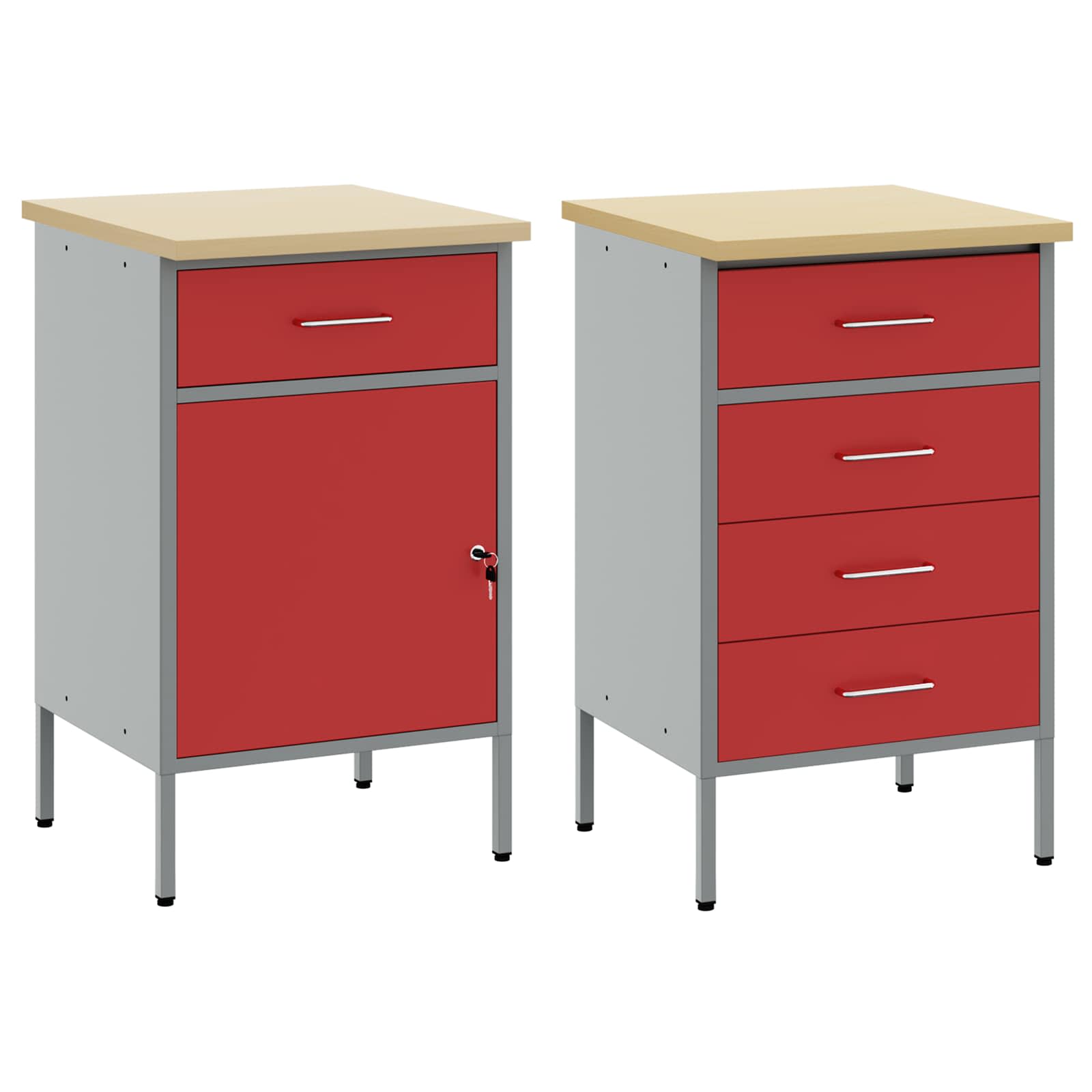 Work Cabinet with Drawer 2 pcs Red and Grey 100 x 55 x 85 cm