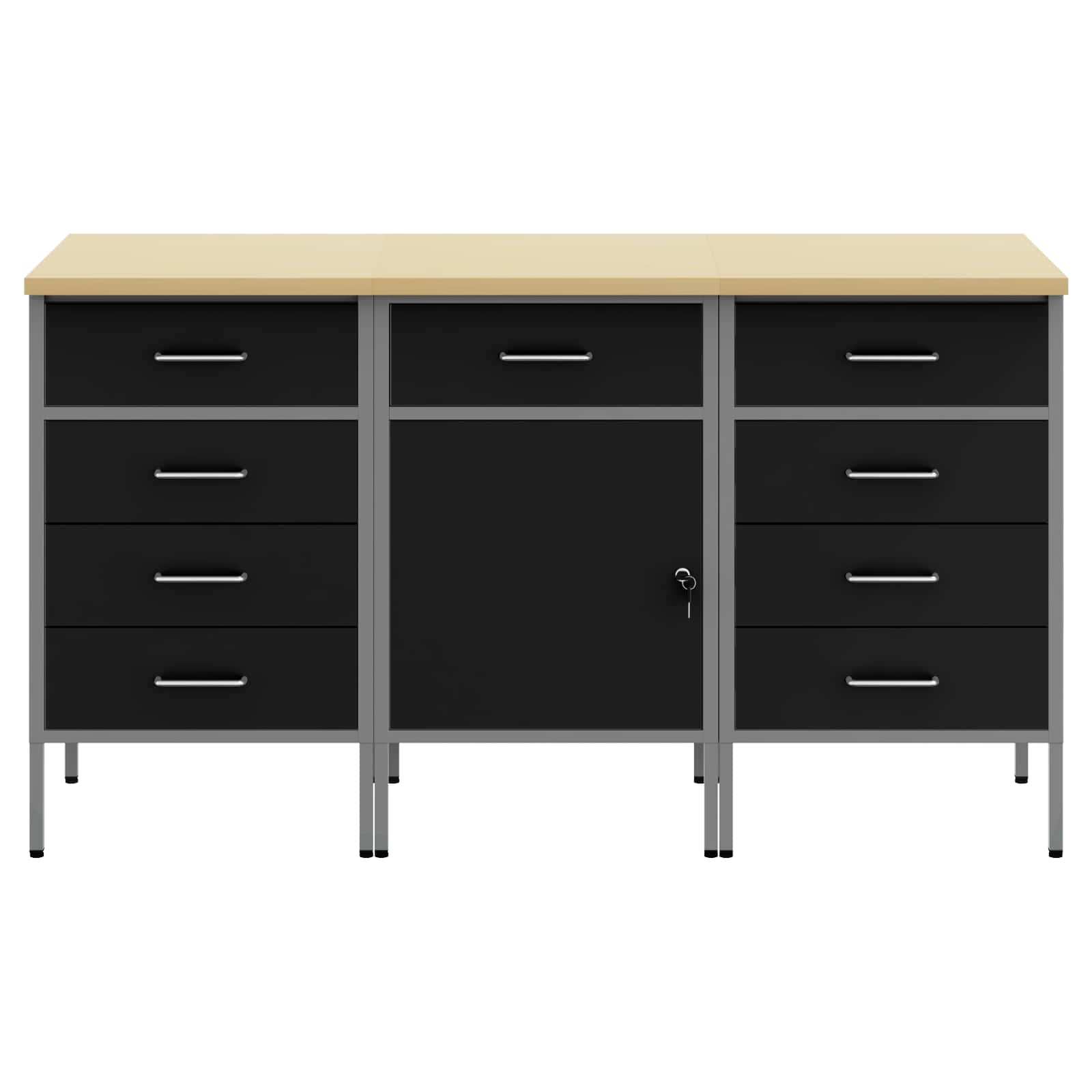 Work Cabinet with Drawer 3 pcs Black and Grey 150 x 55 x 85 cm