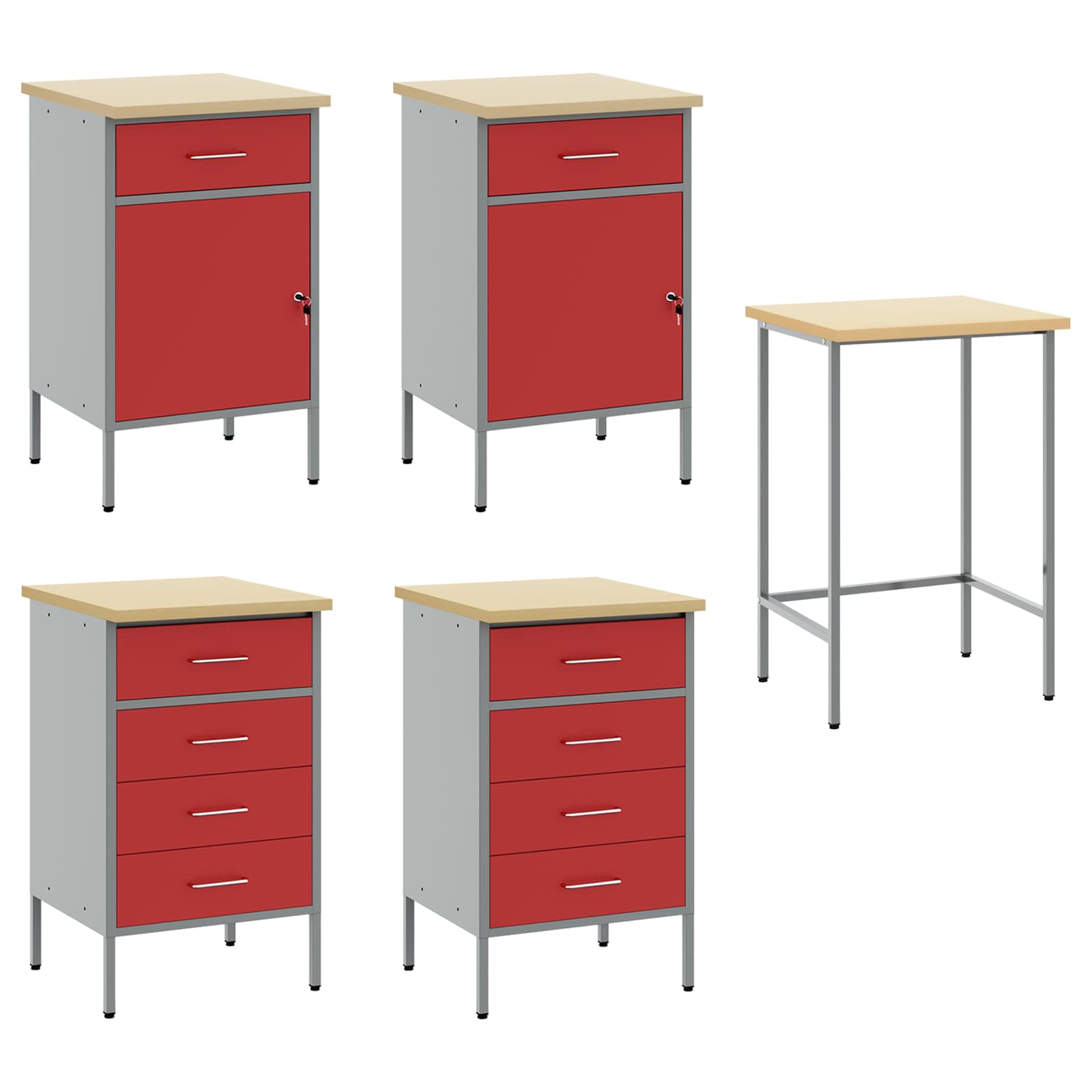Work Cabinet with Drawer 3 pcs Red and Grey 150 x 55 x 85 cm
