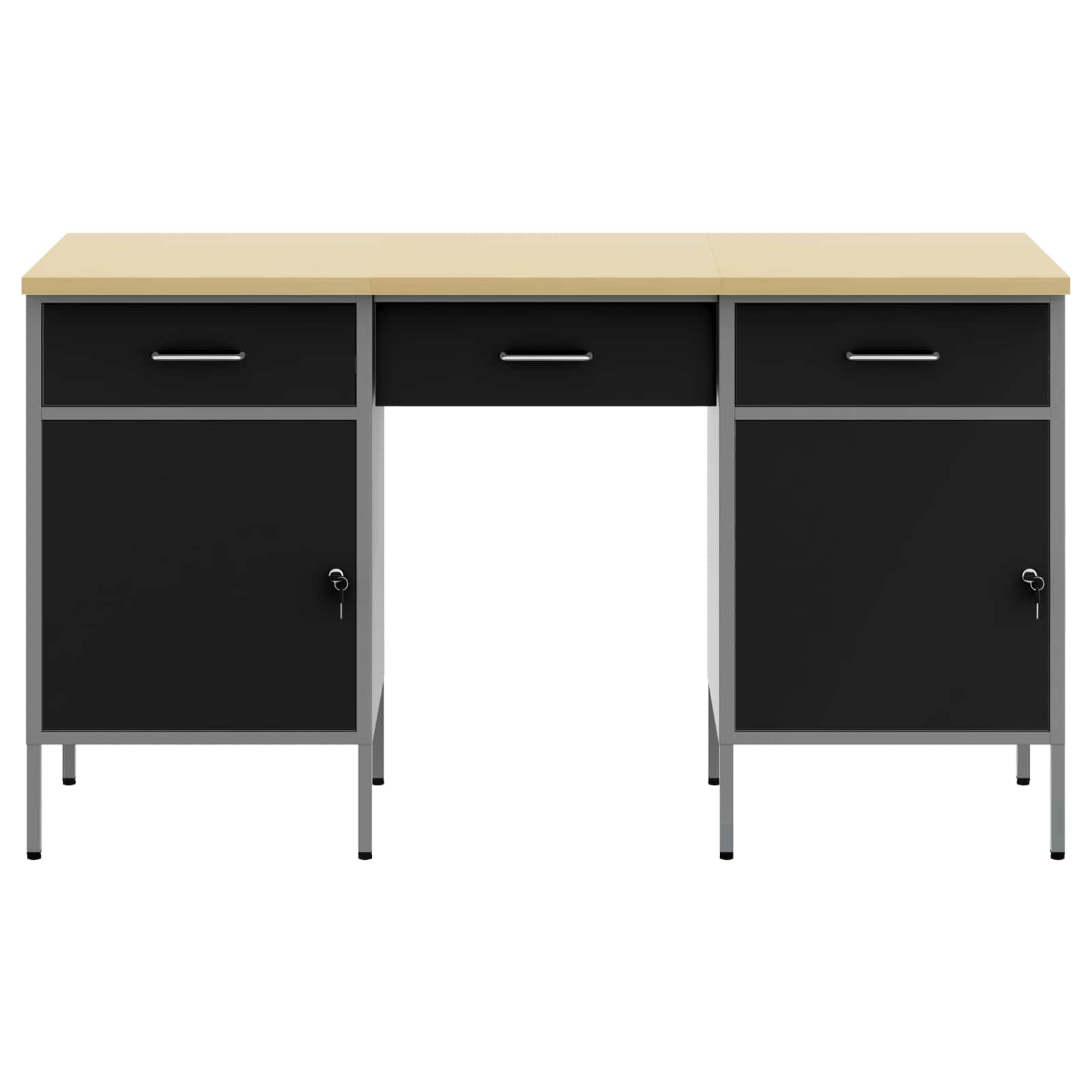 Work Cabinet with Drawer 3 pcs Black Engineered wood and steel