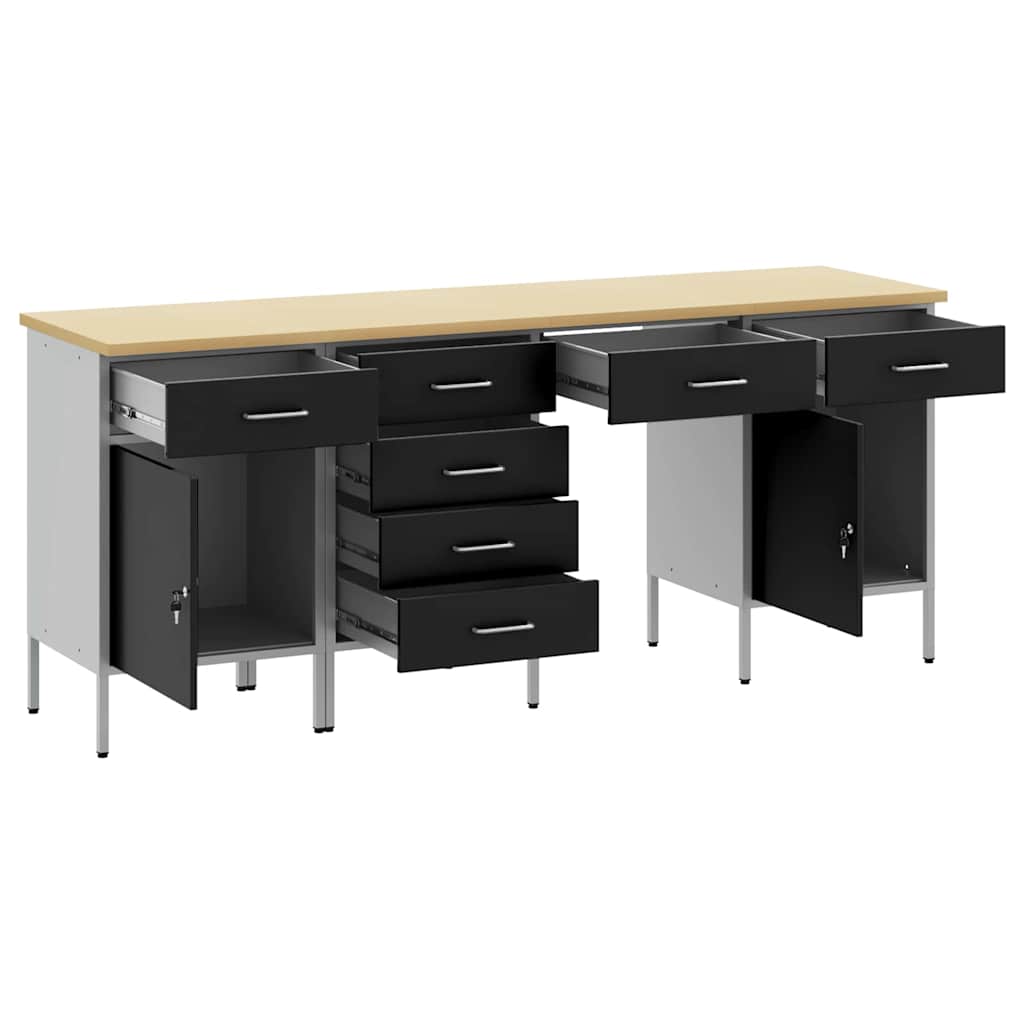 Work Cabinet with Drawer 4 pcs Black Engineered wood and steel