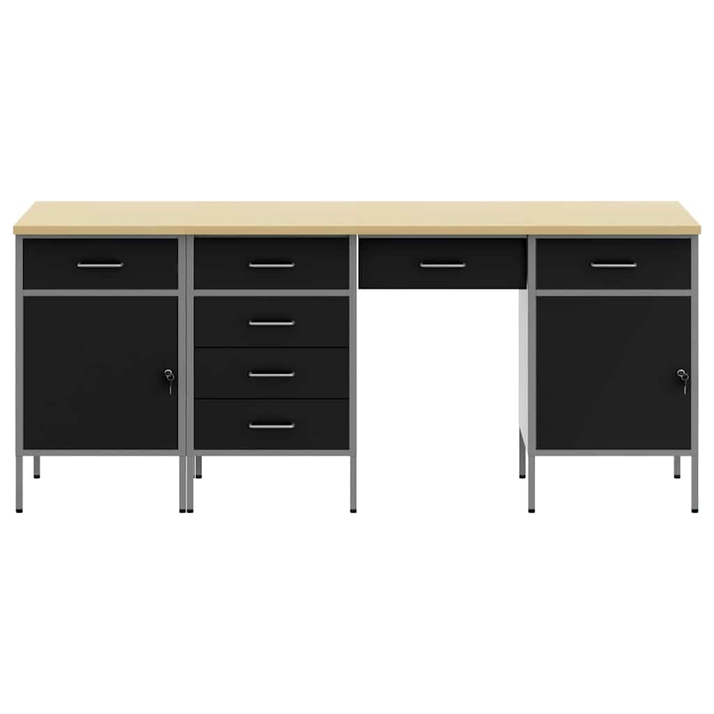 Work Cabinet with Drawer 4 pcs Black Engineered wood and steel