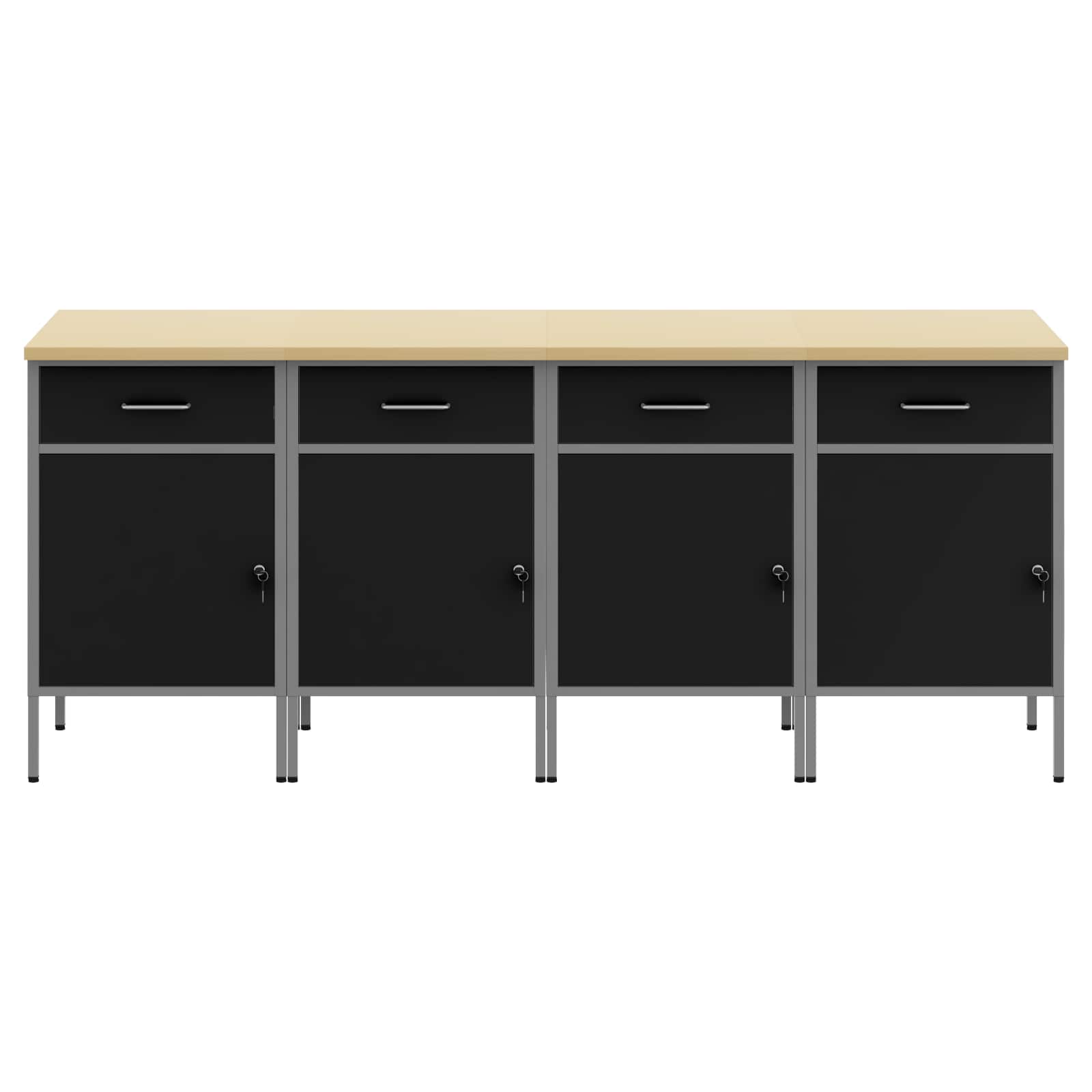 Work Cabinet with Drawer 4 pcs Black and Grey 200 x 55 x 85 cm