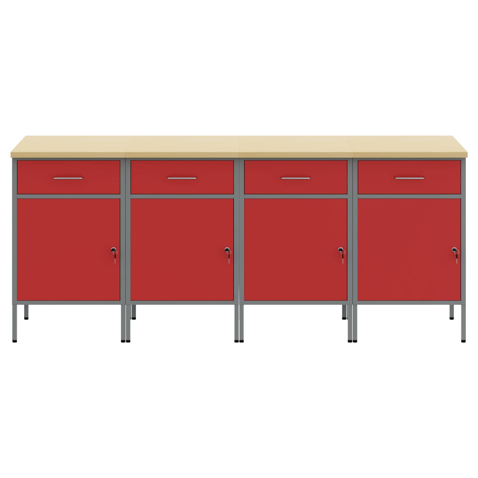 Work Cabinet with Drawer 4 pcs Red and Grey 200 x 55 x 85 cm