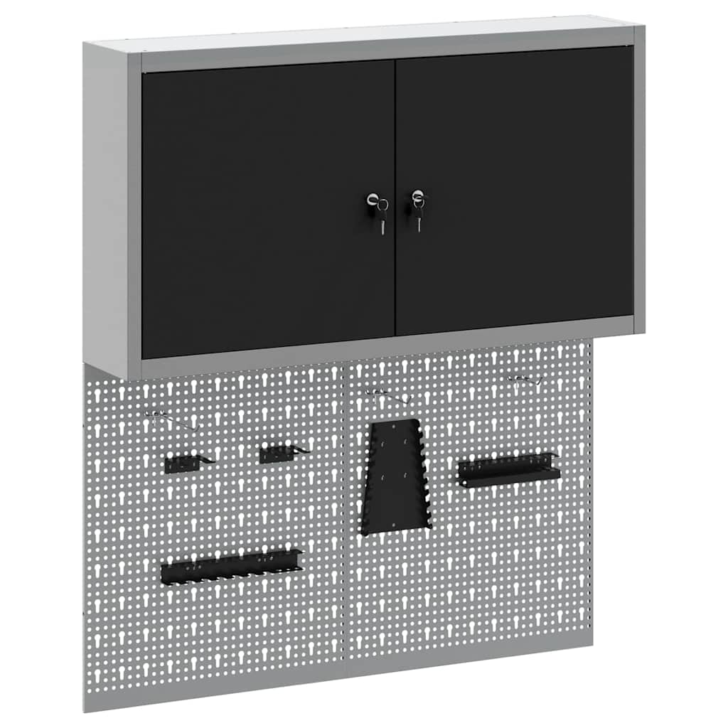Tool Cabinet Set with Shelf 3 pcs Black Powder-Coated Steel