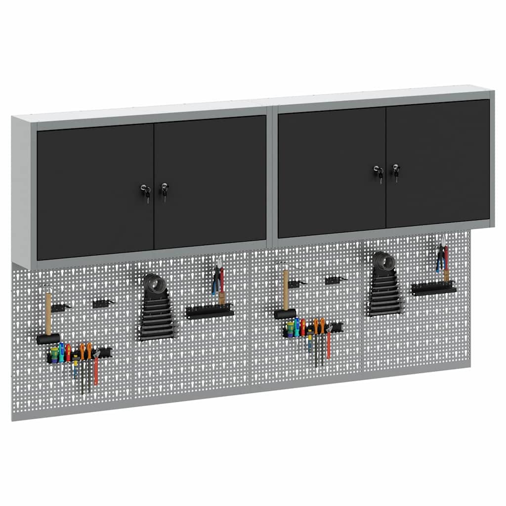 Tool Cabinet Set with Shelf 6 pcs Black Powder-Coated Steel