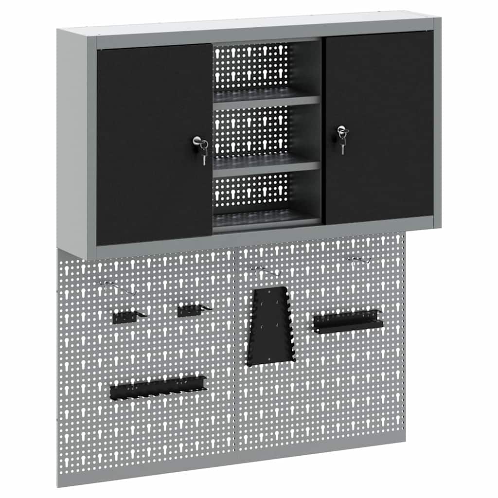 Tool Cabinet Set with Shelf 3 pcs Black Powder-Coated Steel