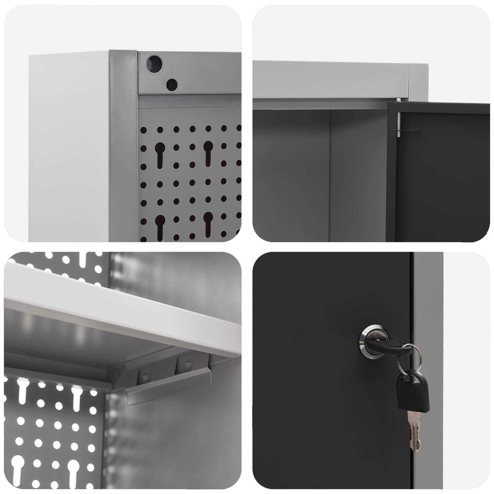 Tool Cabinet Set with Shelf 4 pcs Black Powder-Coated Steel