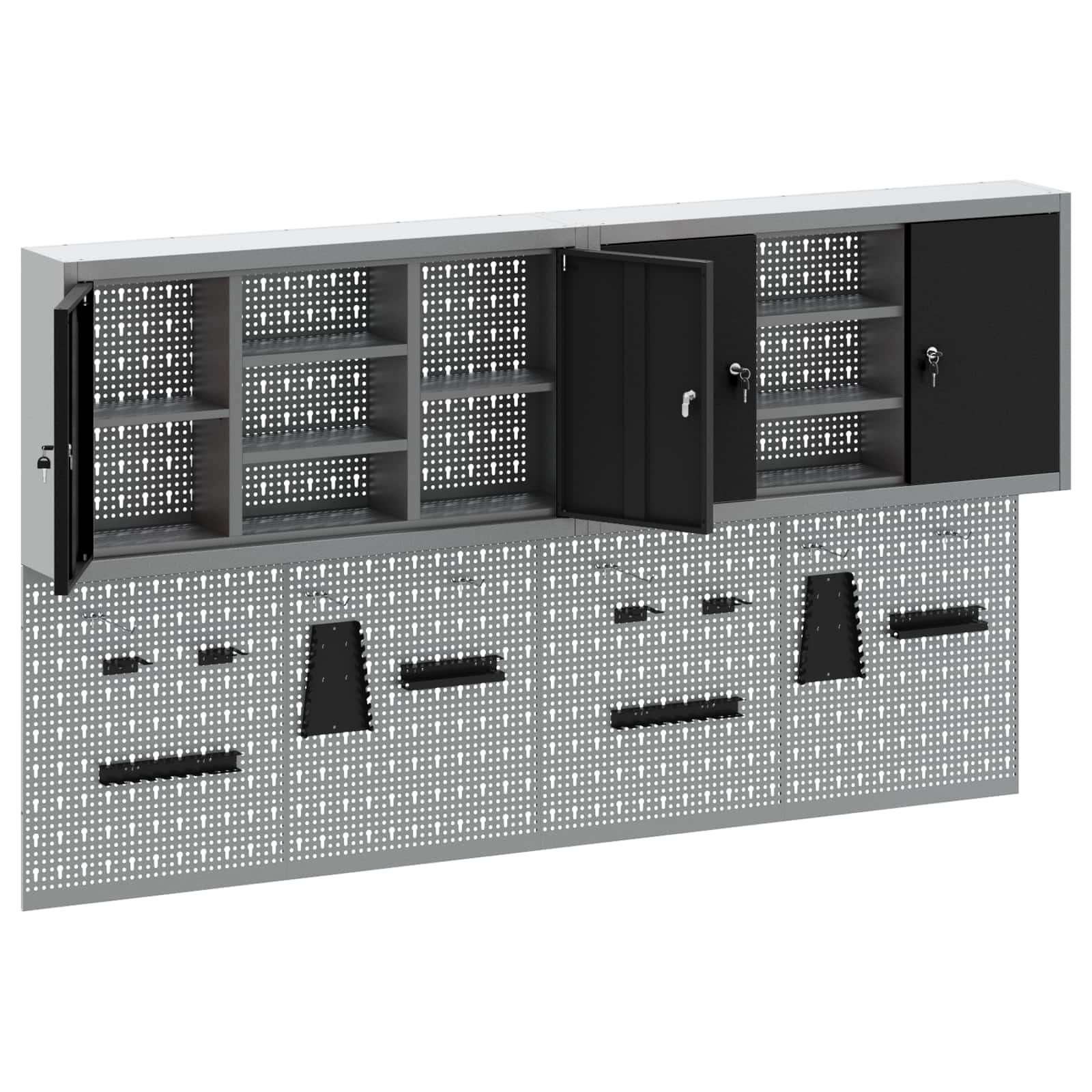 Tool Cabinet Set with Shelf 4 pcs Black Powder-Coated Steel