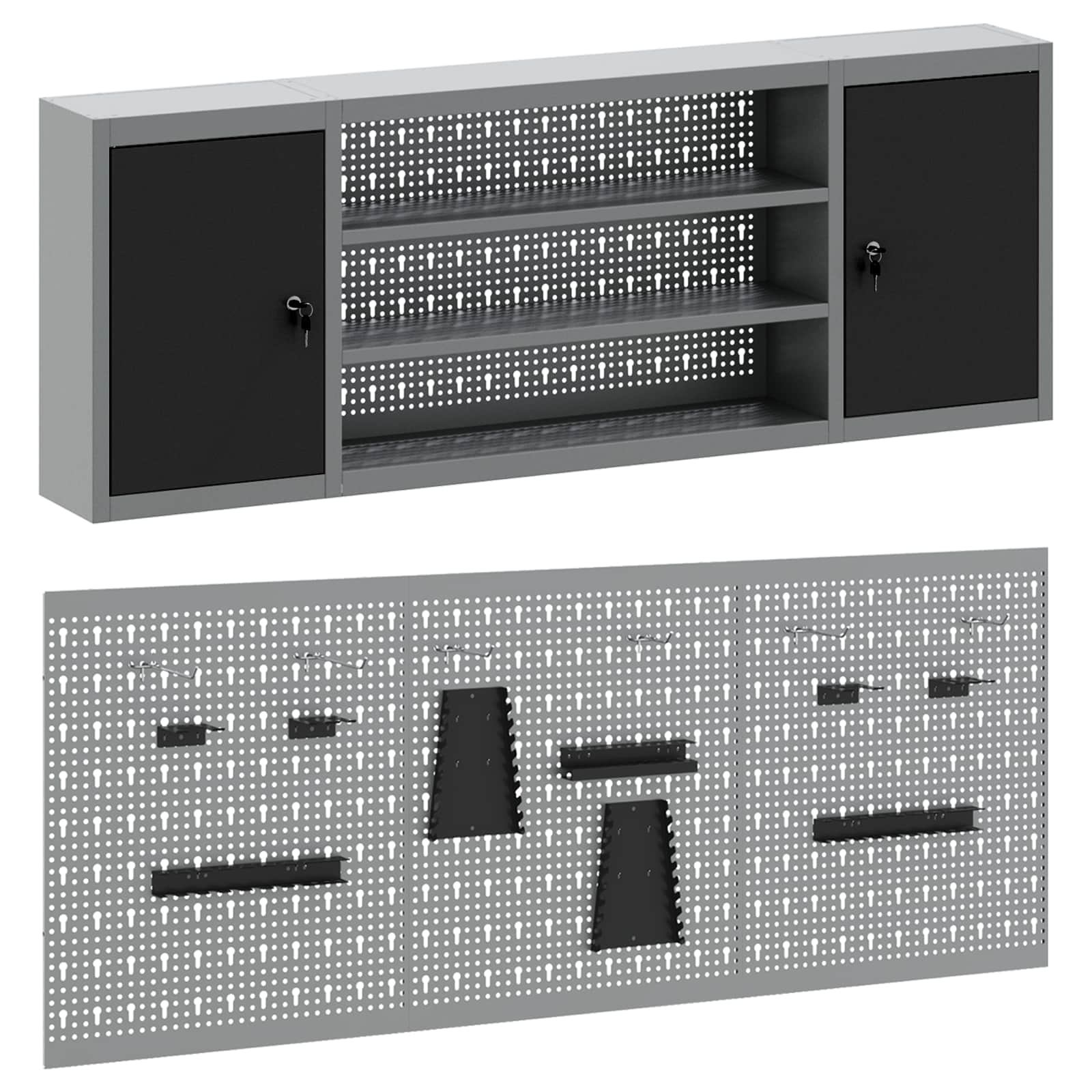 Tool Cabinet Set with Shelf 6 pcs Black Powder-Coated Steel