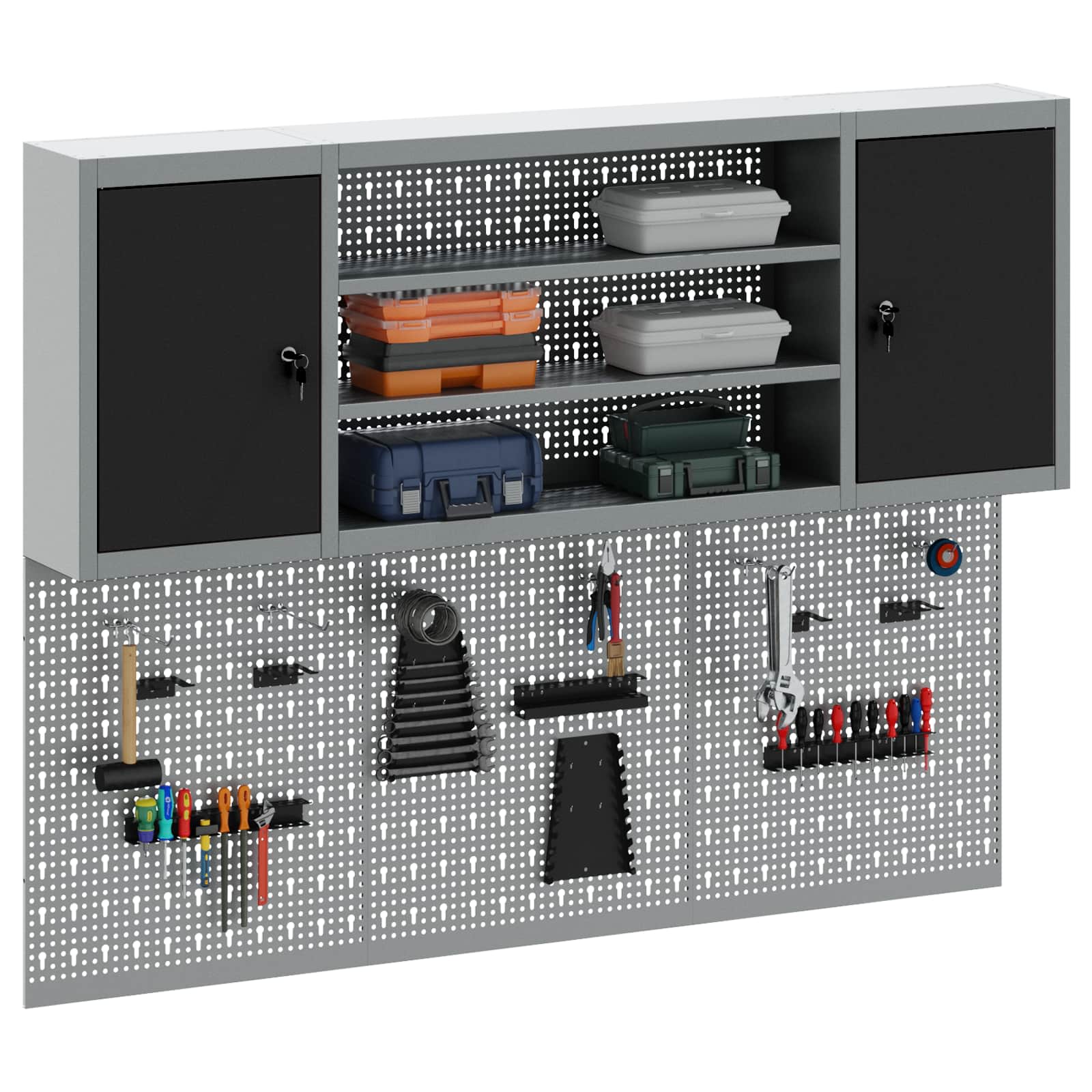 Tool Cabinet Set with Shelf 6 pcs Black Powder-Coated Steel