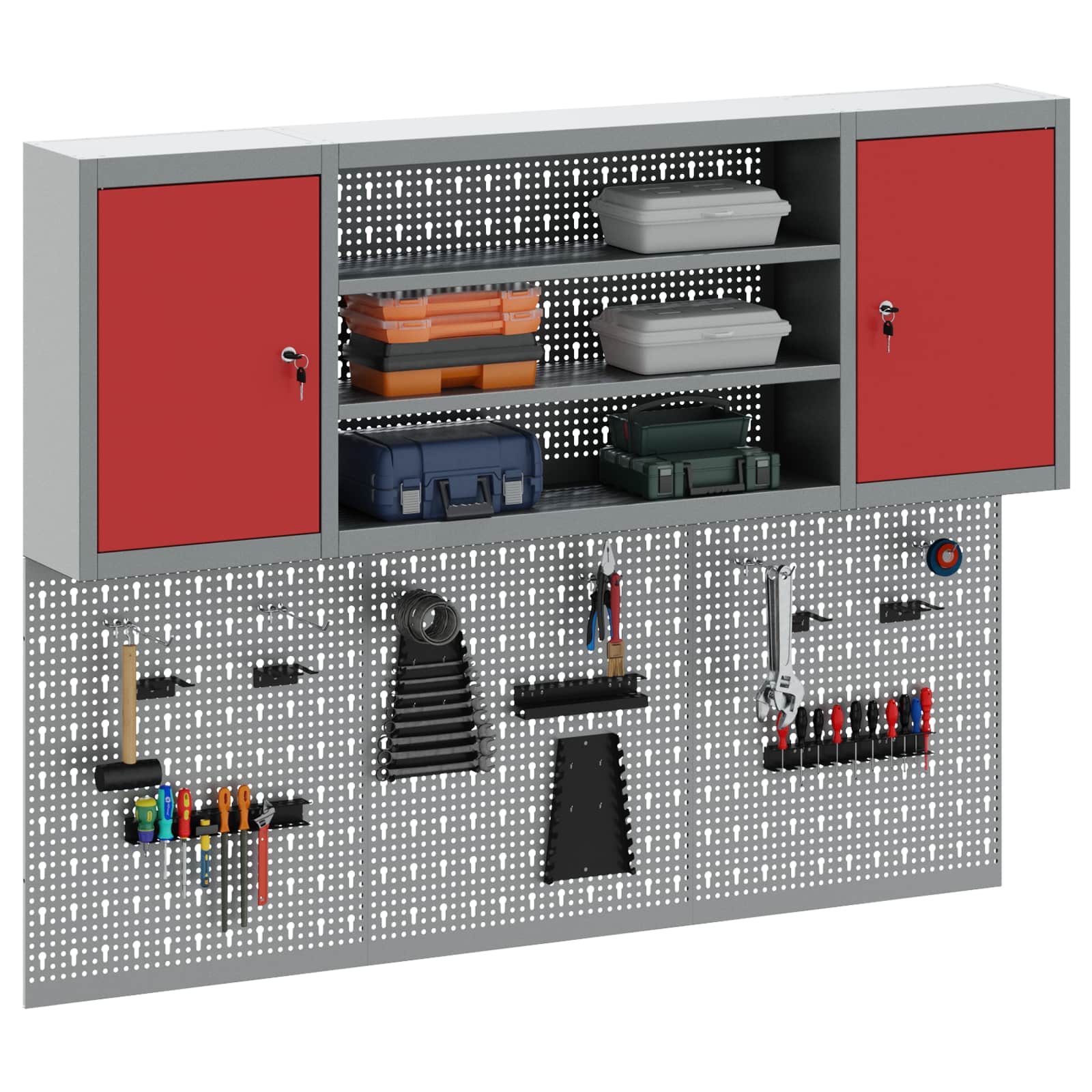 Tool Cabinet Set with Shelf 6 pcs Red Powder-Coated Steel