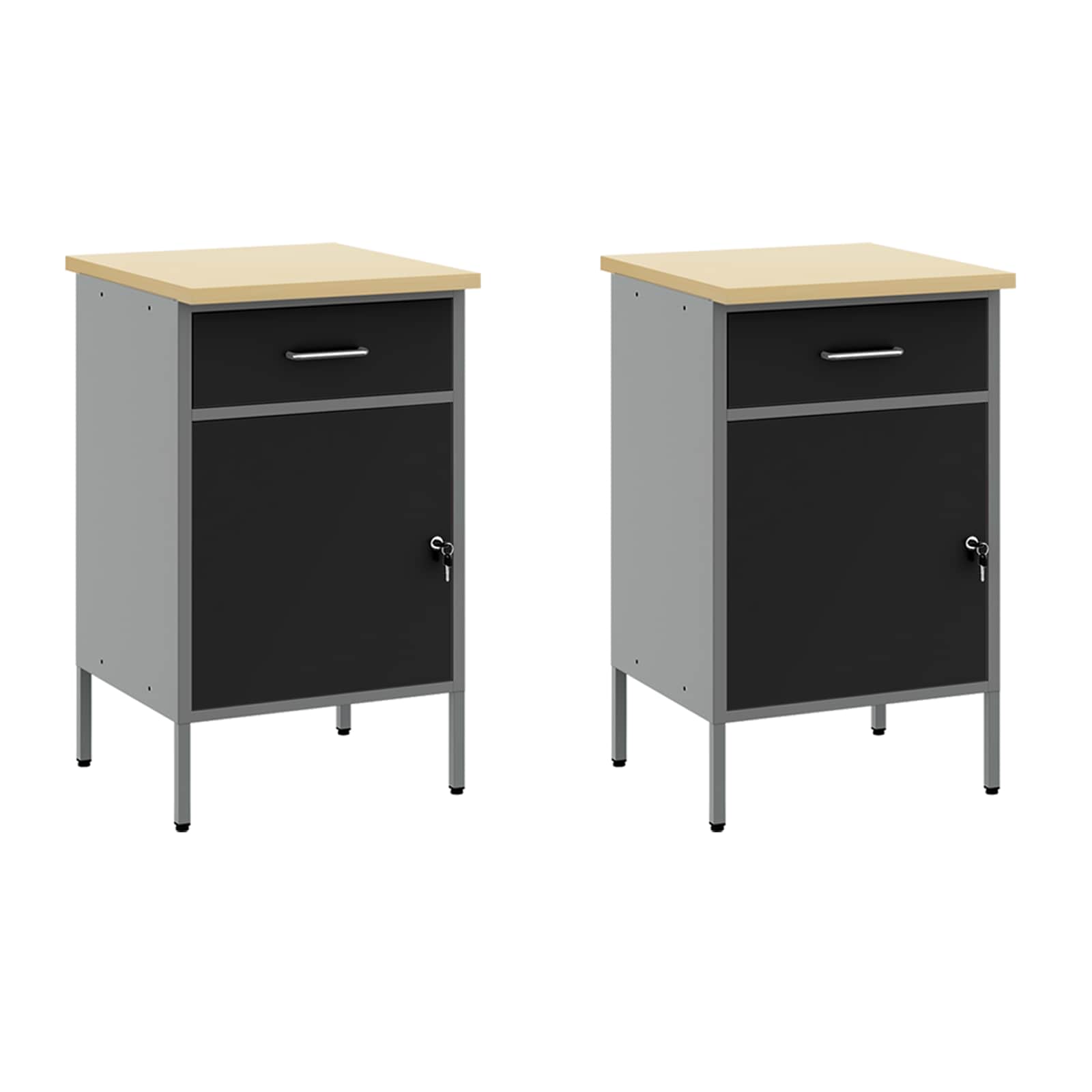 Work Cabinet with Drawer 5 pcs Black Engineered wood and steel