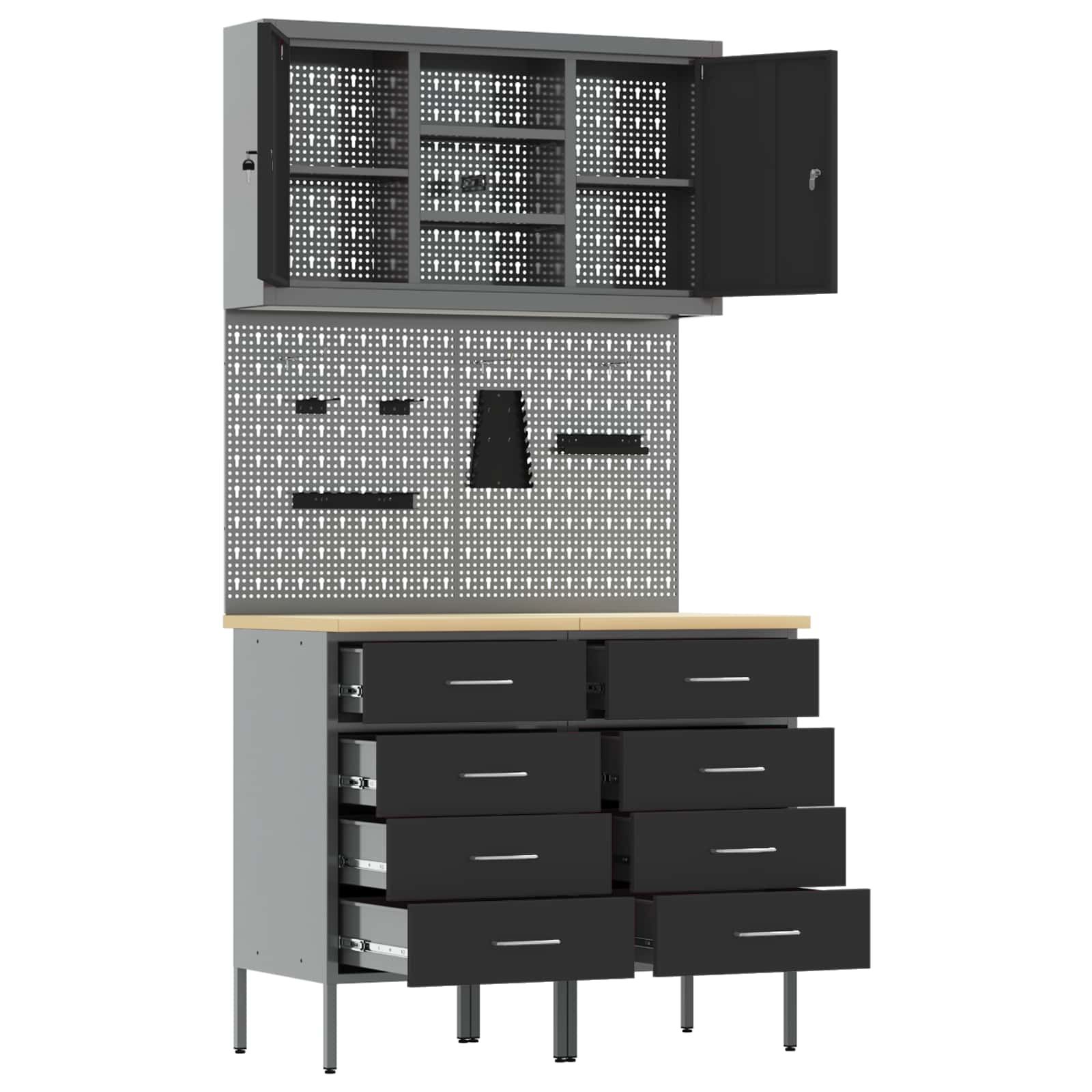 Work Cabinet Set with Drawer with Shelf 5 pcs Black