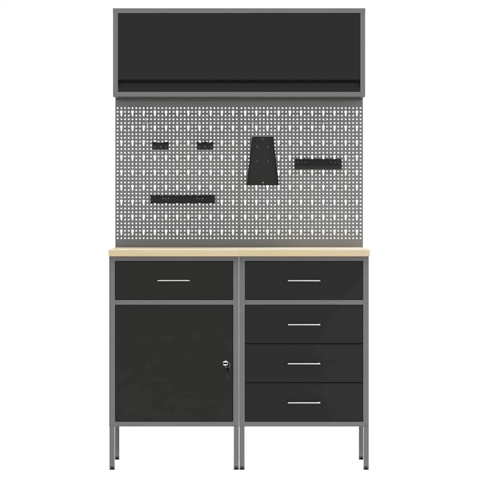 Work Cabinet Set with Drawer with Shelf Manual 5 pcs Black